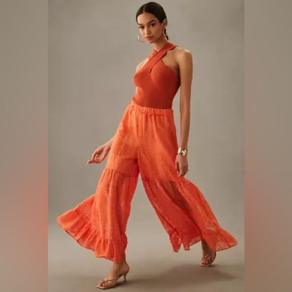 Anthropologie Chiffon Palazzo Pants Orange Size Small